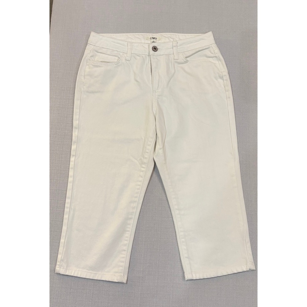 Cato Cropped Denim Pants Womens 8 White Good Casual Straight Leg Mid Rise